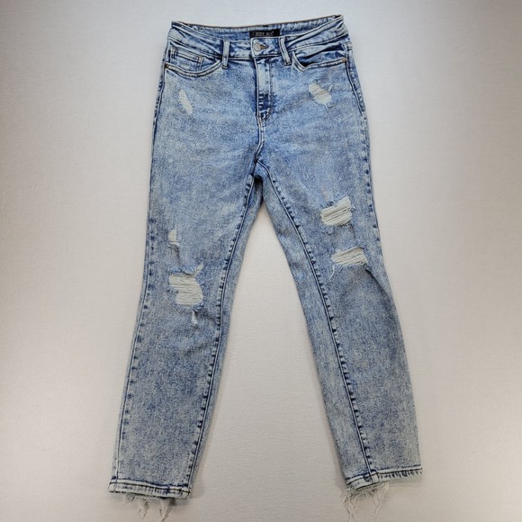 Judy Blue Jeans Womens 28 Blue Slim Fit Mid Rise Acid Wash‎ Distressed Denim - Picture 1 of 12